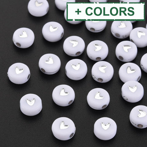BeadsBalzar Beads & Crafts (HA7602-X) Plating Acrylic Beads, Metal Enlaced, Flat Round with Heart (10 GMS / +-70 PCS)