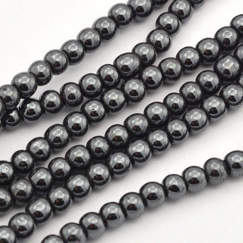 BeadsBalzar Beads & Crafts (HB4066A) Synthetic Hematite Beads Strands, Round, Black 4MM