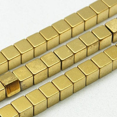 BeadsBalzar Beads & Crafts (HB5001A) Hematite, Cube, Golden Plated 4MM
