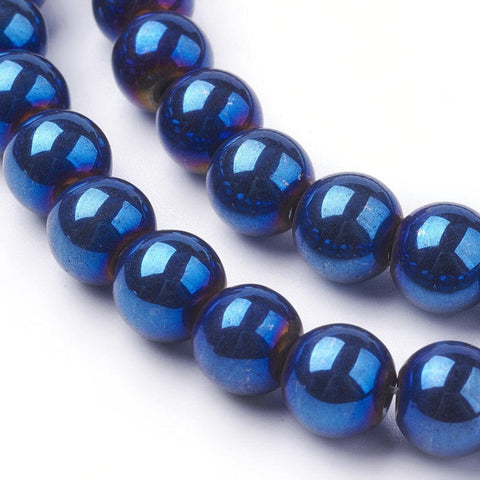 BeadsBalzar Beads & Crafts (HB5010) Hematite, Blue Plated, Round 8mm