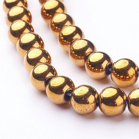 BeadsBalzar Beads & Crafts (HB5014) Hematite Beads Strands, Round, Gold 8mm