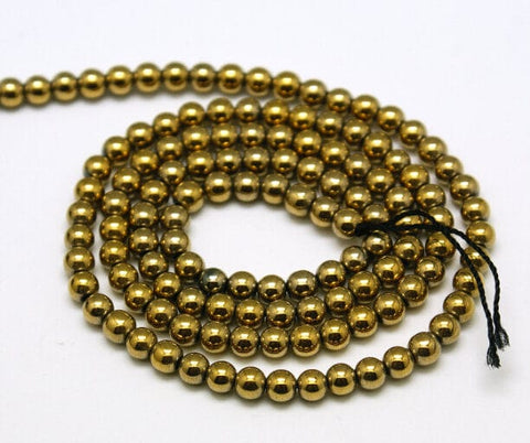 BeadsBalzar Beads & Crafts (HB5122) Hematite Beads Strands, Round, Golden Plated 3MM