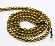 Load image into Gallery viewer, BeadsBalzar Beads &amp; Crafts (HB5122) Hematite Beads Strands, Round, Golden Plated 3MM
