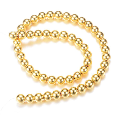 BeadsBalzar Beads & Crafts (HB5124) Hematite Bead Strands, Round, Golden Plated 4MM