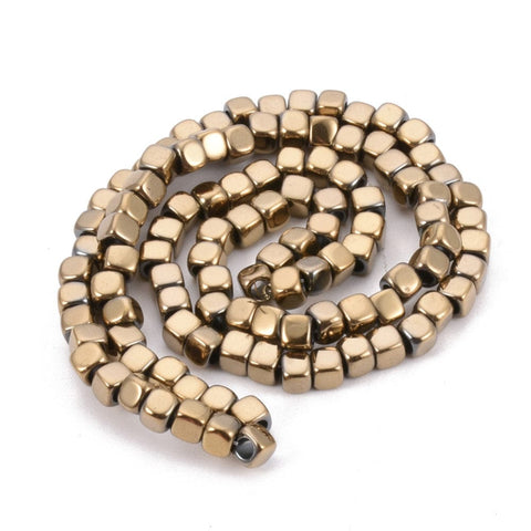 BeadsBalzar Beads & Crafts (HB5202) Electroplate Non-magnetic Synthetic Hematite Beads Strands, Cube, Light Gold Plated Size: about 4mm