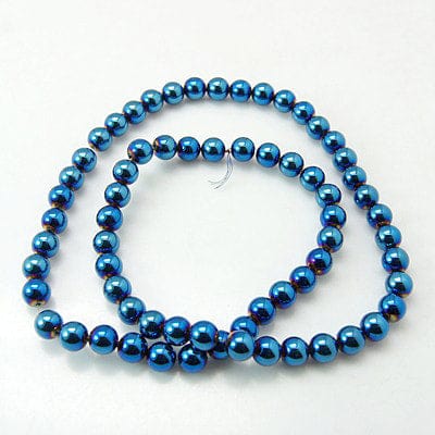 BeadsBalzar Beads & Crafts (HB5304) Non-Magnetic Synthetic Hematite Beads Strands, Blue Plated, Round 6MM