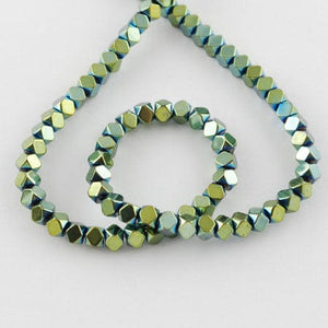 BeadsBalzar Beads & Crafts (HB5306) GREEN PLATED (HB5306-X) Non-magnetic Synthetic Hematite, Faceted, Grade A, Round, 4MM