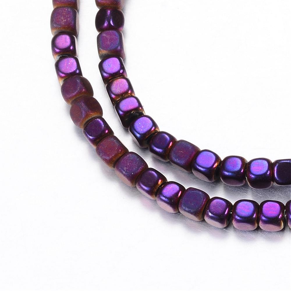 BeadsBalzar Beads & Crafts (HB5321) Electroplate Non-magnetic Synthetic Hematite Bead Strands, with Matte Style, Cube, Purple 3MM