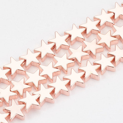 BeadsBalzar Beads & Crafts (HB5449) Electroplate Non-magnetic Synthetic Hematite Beads Strands, Star, Rose Gold Plated 8MM