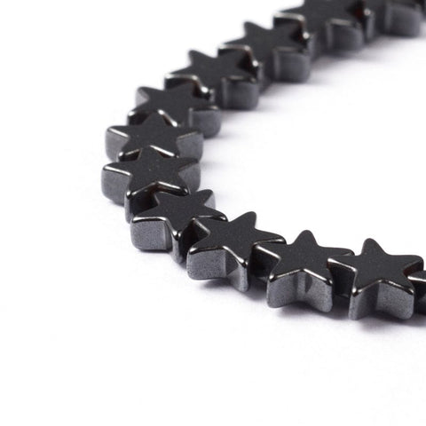 BeadsBalzar Beads & Crafts (HB5453) Non-Magnetic Synthetic Hematite Beads Strands, Star, Black 6MM