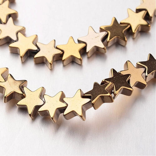 BeadsBalzar Beads & Crafts (HB5546) Electroplate Non-magnetic Synthetic Hematite Bead Strands, Star, Golden Plated 6MM