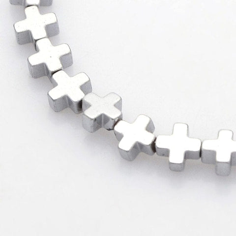BeadsBalzar Beads & Crafts (HB5894B) Electroplate Non-magnetic Synthetic Hematite Beads Strands, Cross, Platinum Plated Size: about 4mm wide, 4mm long, 2mm thick, hole: 0.5mm; about 94pcs-strand, 15.7".