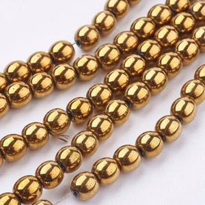 BeadsBalzar Beads & Crafts (HB6081A) Non-magnetic Synthetic Hematite Strands,Round, Golden Plated6mm in diameter, hole: 1.5~2mm;