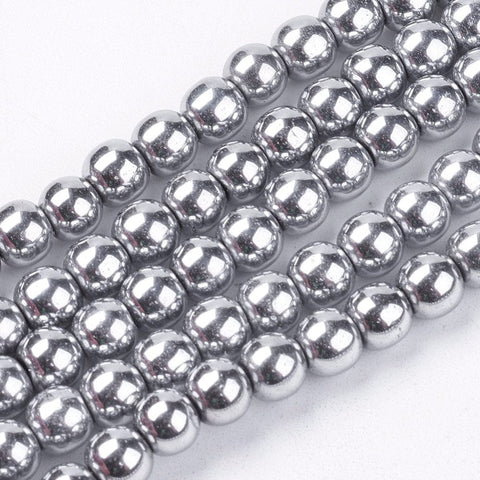 BeadsBalzar Beads & Crafts (HB6081B) Non-magnetic Synthetic Hematite Beads Strands, Round, Platinum Plated 6mm in diameter, hole: 1.5~2mm