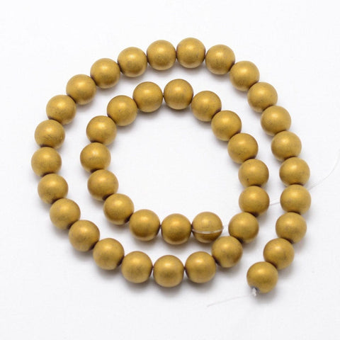BeadsBalzar Beads & Crafts (HB6083A) Electroplate Non-magnetic Synthetic Hematite Beads Strands, Matte Style, Round, Golden Plated 8mm in diameter, hole: 1.5mm