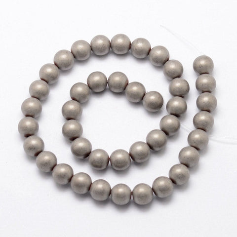 BeadsBalzar Beads & Crafts (HB6083B) Electroplate Non-magnetic Synthetic Hematite Beads Strands, Matte Style, Round, Platinum Plated Size: about 8mm in diameter, hole: 1.5mm
