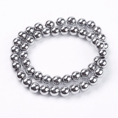 BeadsBalzar Beads & Crafts (HB6084A) Non-magnetic Synthetic Hematite Beads Strands, Grade A, Round, Platinum Plated Size: about 8mm in diameter, hole: 1mm