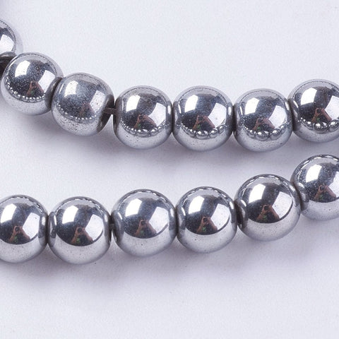 BeadsBalzar Beads & Crafts (HB6086A) Synthetic Magnetic Hematite Beads Strands, Round, Platinum Plated 6mm in diameter, hole :1mm,
