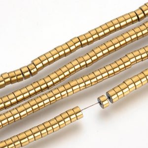 BeadsBalzar Beads & Crafts (HB6123A) Synthetic Hematite Beads Spacers  Golden Plated  4mmx2mm