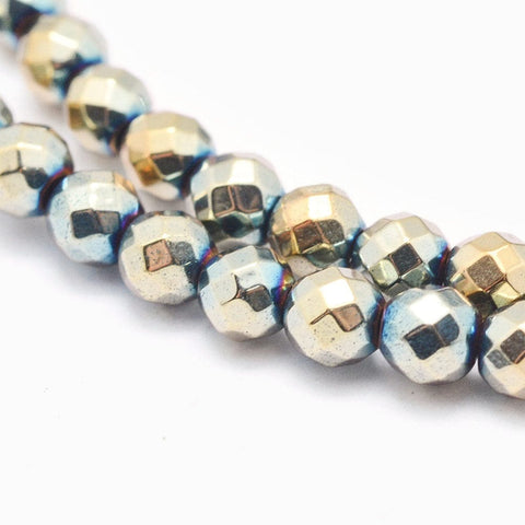 BeadsBalzar Beads & Crafts (HB6361A) Electroplate Non-magnetic Synthetic Hematite Beads Strands, Faceted, Round, Rainbow Plated Size: about 4mm