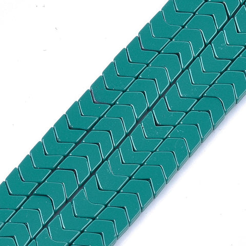 BeadsBalzar Beads & Crafts (HB6614A) Spray Painted Non-magnetic Synthetic Hematite Beads Strands, Arrow-Chevron, Teal Size: about 5.5mm long, 6mm wide, 2mm thick