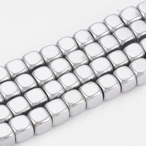 BeadsBalzar Beads & Crafts (HB6615A) Electroplated Non-magnetic Synthetic Hematite Beads Strands, Cube, platinum Plated Size: about 4mm long, 4mm wide, 4mm thick