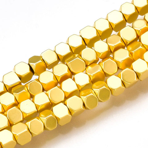 BeadsBalzar Beads & Crafts (HB7831-G) Synthetic Hematite Beads Strands, Cube, Golden Plated 2mm