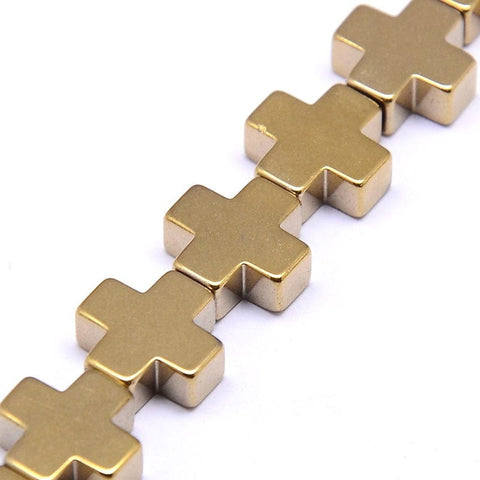 BeadsBalzar Beads & Crafts (HC3043-01) Electroplate Non-magnetic Synthetic Hematite  Cross, Golden Plated 10mm (10 PCS)