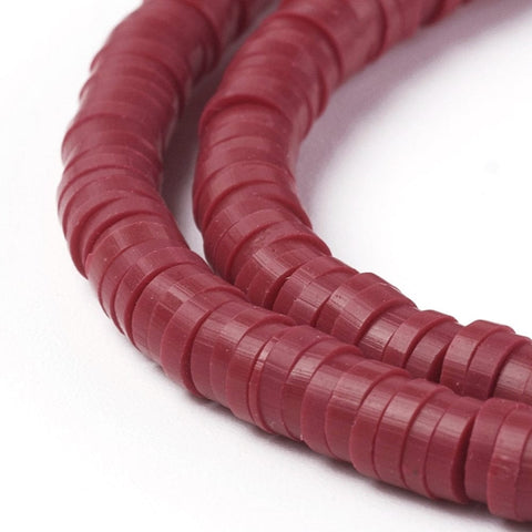 BeadsBalzar Beads & Crafts (HE6764-29) Environmental Handmade Polymer Clay Disc/Flat Round, Heishi Beads, Dark Red 4mm
