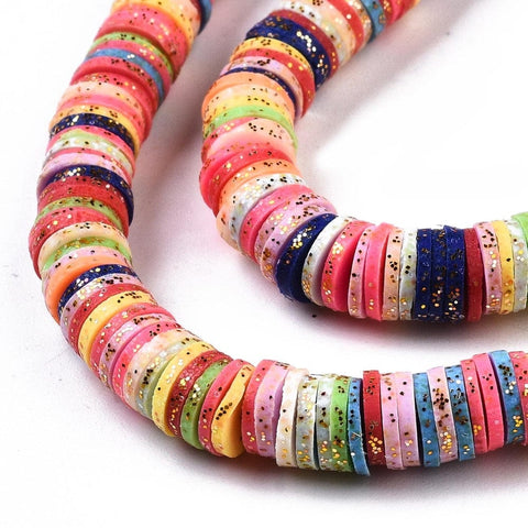 BeadsBalzar Beads & Crafts (HE8353-04D) Handmade Polymer Clay Beads Strand, with Glitter Sequin, Flat Round/Disc,  Colorful S 6x1mm (1 STR)