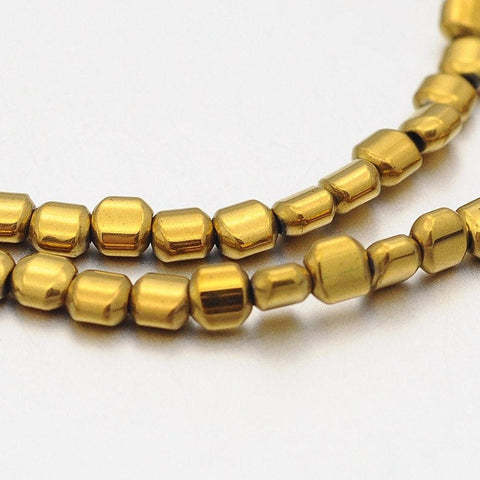 BeadsBalzar Beads & Crafts Hematite Beads Strand, Column, Golden Plated 3MM (HB5119)