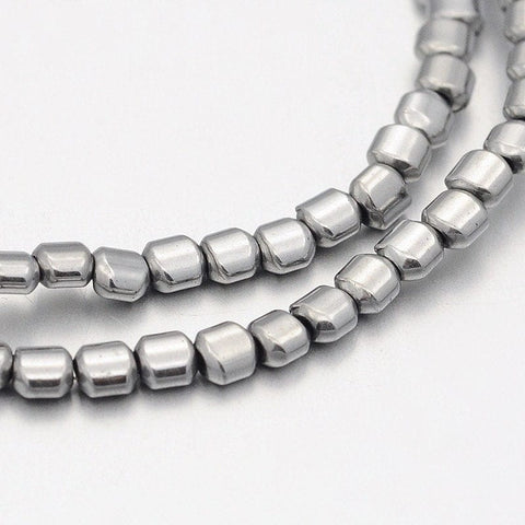 BeadsBalzar Beads & Crafts Hematite Beads Strand, Column, Platinum Plated 3MM (HB5118)
