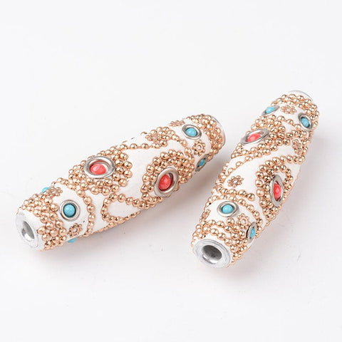 BeadsBalzar Beads & Crafts Indonesia Beads, with Platinum Plated Aluminum Cores, White 16MM (FB5141)