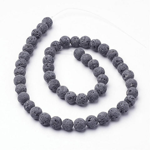 BeadsBalzar Beads & Crafts (LB5213) Natural Lava Bead Strands, Round,  Size: about 6mm