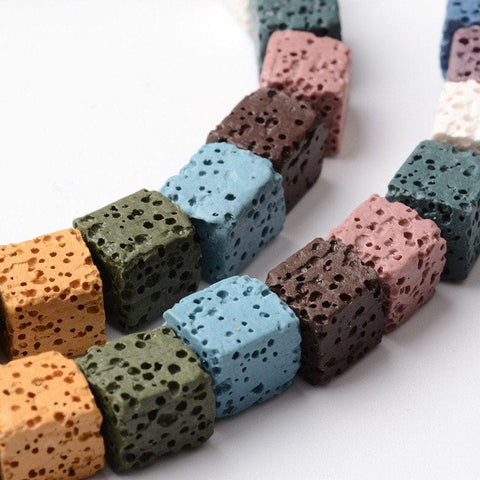 BeadsBalzar Beads & Crafts (LB6377A) Dyed & Natural Lava Bead Strands, Cube, Mixed Color Size: about 8~9mm wide
