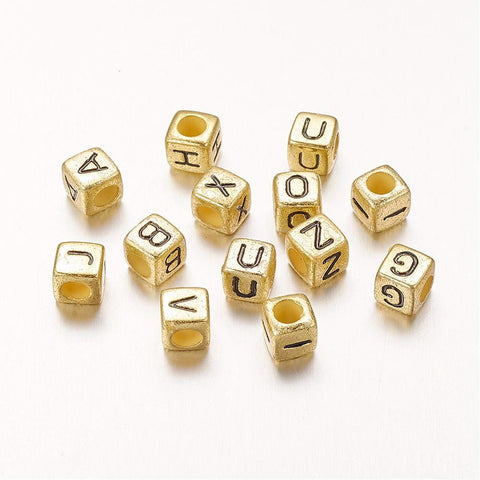 BeadsBalzar Beads & Crafts (LE5550B) Cube Acrylic Beads, Golden, (choose letters)  about 6mm in diameter, hole: 3mm