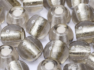 BeadsBalzar Beads & Crafts (LHB-40010-81800) LARGE HOLE GLASS BEADS 12 MM BLACK DIAMOND SILVER LINED (10 PCS)
