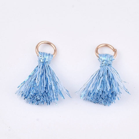BeadsBalzar Beads & Crafts LIGHT BLUE (TA8725-I) (TA8725-X) Polyeter Tassel Pendants, with Metallic Cord , 10~15mm (10 PCS)