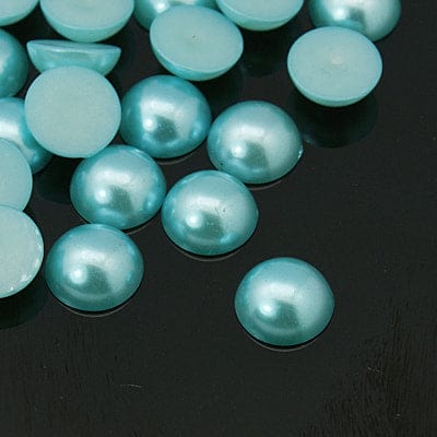 BeadsBalzar Beads & Crafts LIGHT CYAN (FB2899) Half Round Domed Imitated Pearl Acrylic Cabochons, Ivory 10MM (& COLORS)