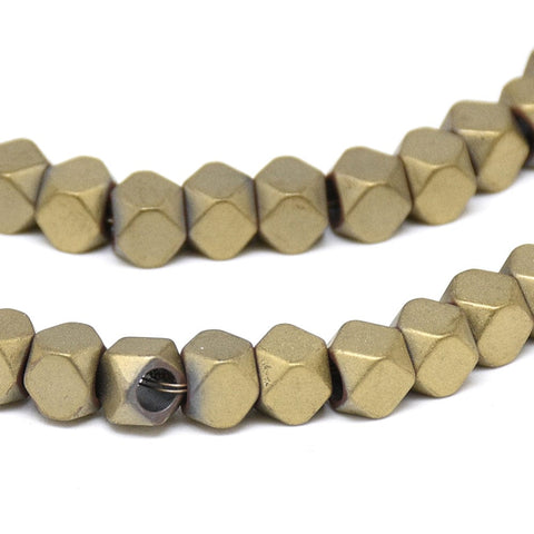 BeadsBalzar Beads & Crafts LIGHT GOLD PLATED (HB6080-89A) (HB6080-X) Hematite Strands, Polygon, 4mm Hole: 2mm (1 STR)