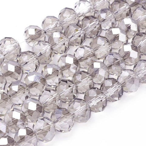 BeadsBalzar Beads & Crafts LIGHT GREY (BE429-01S) (BE429-X) Glass Beads, Pearl Luster Plated, Crystal Faceted Rondelle,10x7mm (1 STR)