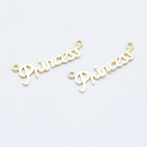 BeadsBalzar Beads & Crafts (LW6379A) Long-Lasting Plated Brass Links, Real 18K Gold Plated, Word Princess (2 PCS)