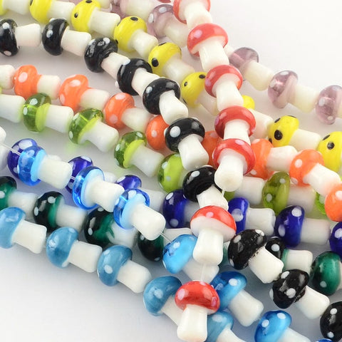 BeadsBalzar Beads & Crafts (MB8300-MIX) Mushroom Handmade Lampwork Beads Strands, Mixed Color 16x12mm (20 PCS)