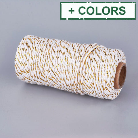 BeadsBalzar Beads & Crafts (MC7798-X) Cotton String Threads, Macrame  with Gold Wire, 1~1.5mm (100m)