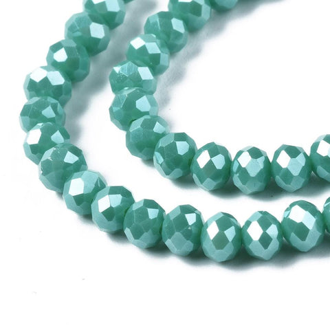 BeadsBalzar Beads & Crafts MED. TURQUOISE (BE7790-A03) (BE7790-X) Electroplate Glass Beads, Pearl Luster Plated, Faceted, Rondelle, 4x3mm (1 STR)
