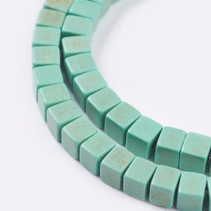 BeadsBalzar Beads & Crafts MEDIUM AQUAMARINE (CT6642-03) (CT6642X) Synthetic Turquoise Beads Strands, Dyed, Cube, 4X4mm
