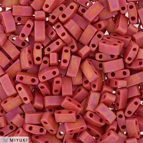 BeadsBalzar Beads & Crafts (MHT-0408FR) MIYUKI HALF TILA BEADS OPAQUE DARK RED MATTED AB (7.1 GMS)