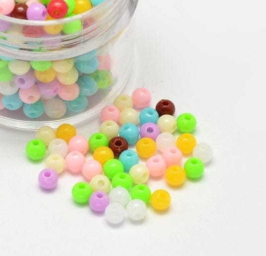 BeadsBalzar Beads & Crafts MIX COLORS (AB8547-LM) (AB8547-X) Round Opaque Acrylic Spacer Beads, 4mm  (10 GMS  / +-300 PCS)