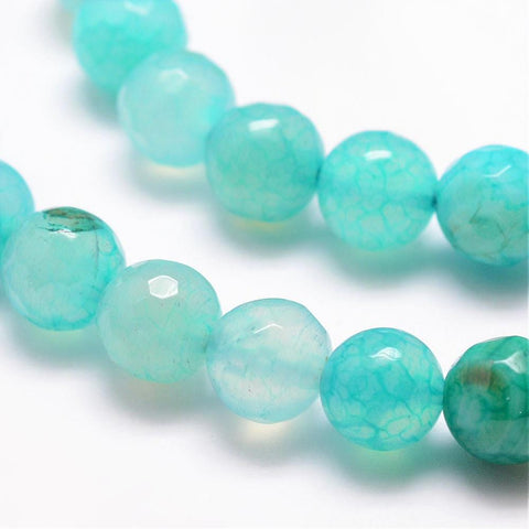 BeadsBalzar Beads & Crafts Natural Crackle Agate Bead Strands, Round, Faceted, Dyed & Heated, Turquoise 8MM (GB4680)