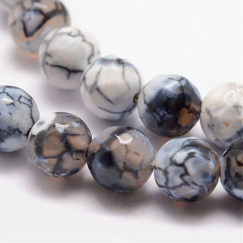 BeadsBalzar Beads & Crafts Natural Fire Agate Bead Strands, Round, Faceted, Dyed & Heated, White 8MM (GB4681)